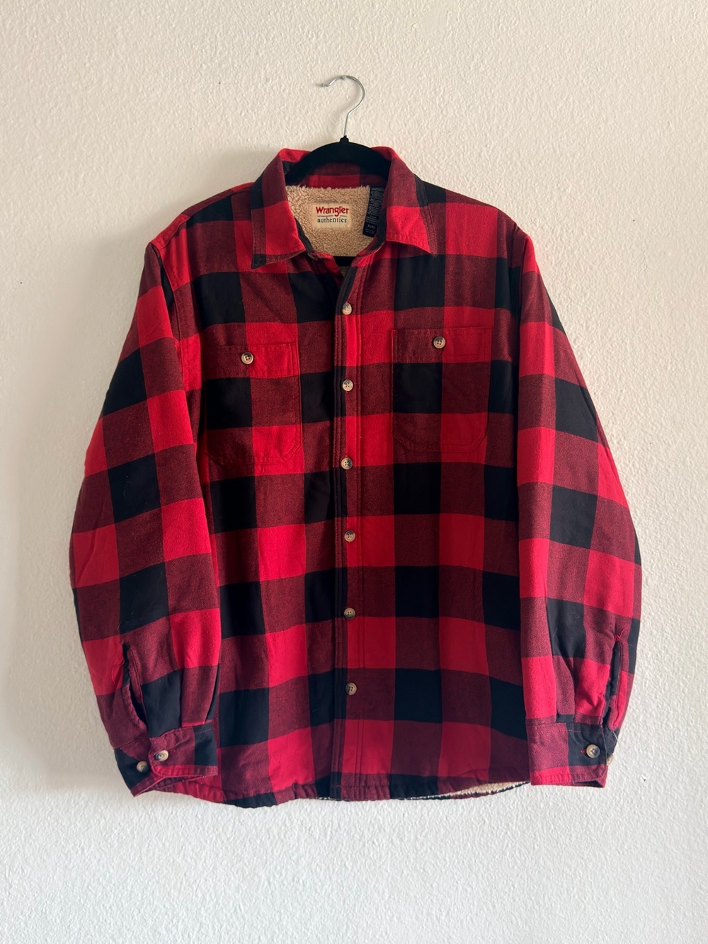 Wrangler Red & Black Plaid Sherpa-Lined Shirt Jacket